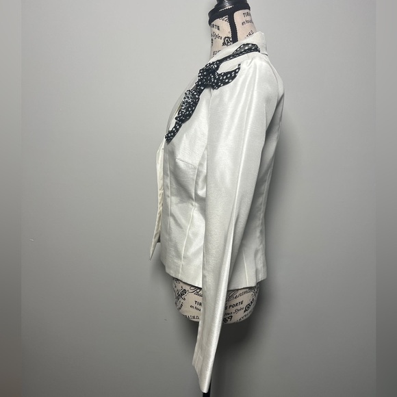 Jackie John White Satin Blazer Bow Detail Rhinestone Buttons Classy - Picture 3 of 10